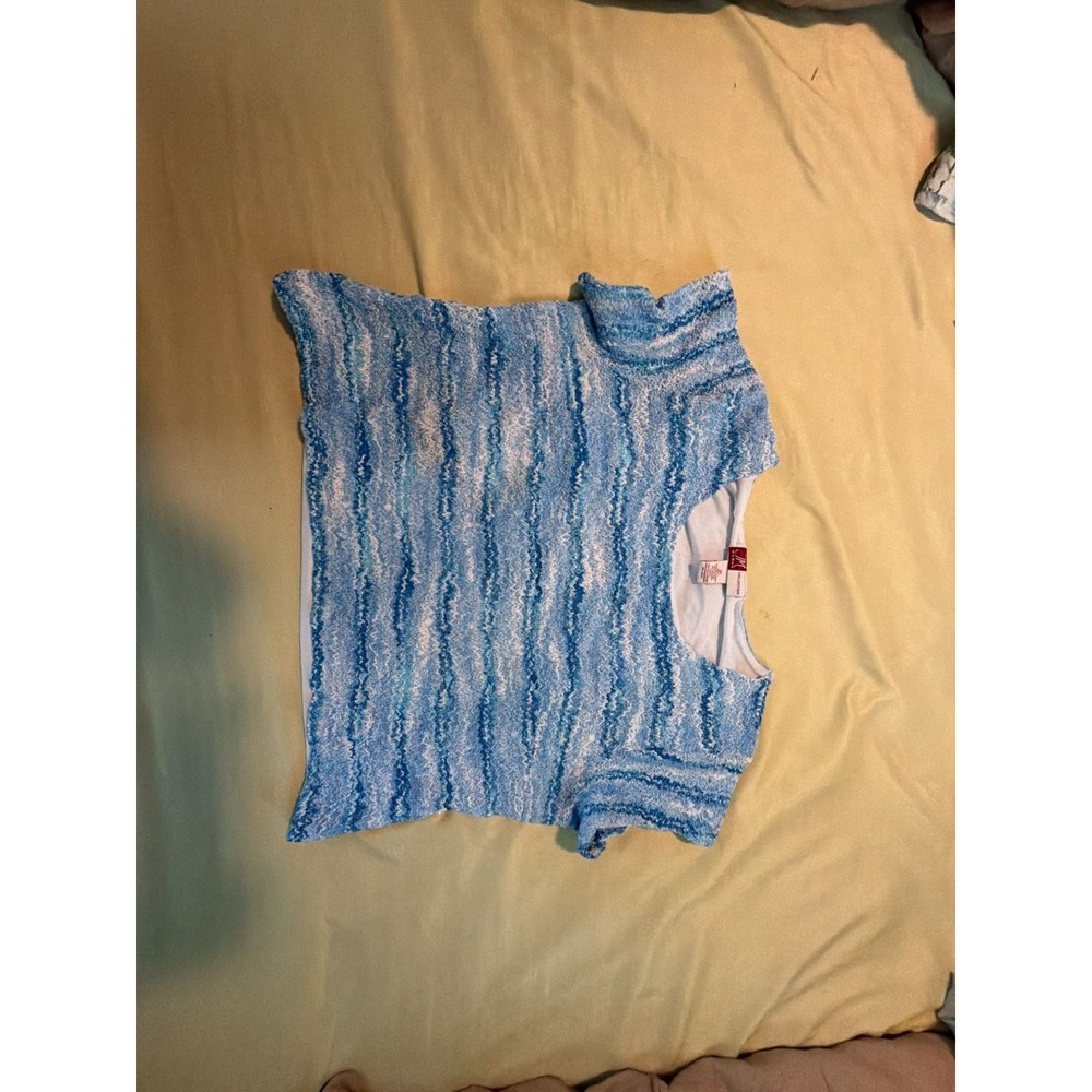JM Collection Woman Blue Marled Textured Short Sleeve Knit Top
